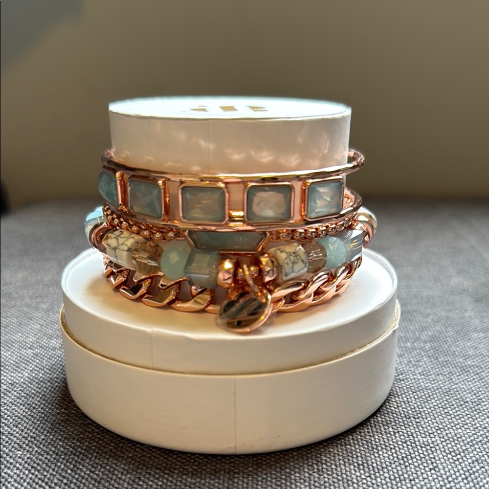Chic Rose Gold and Blue Bracelet Set